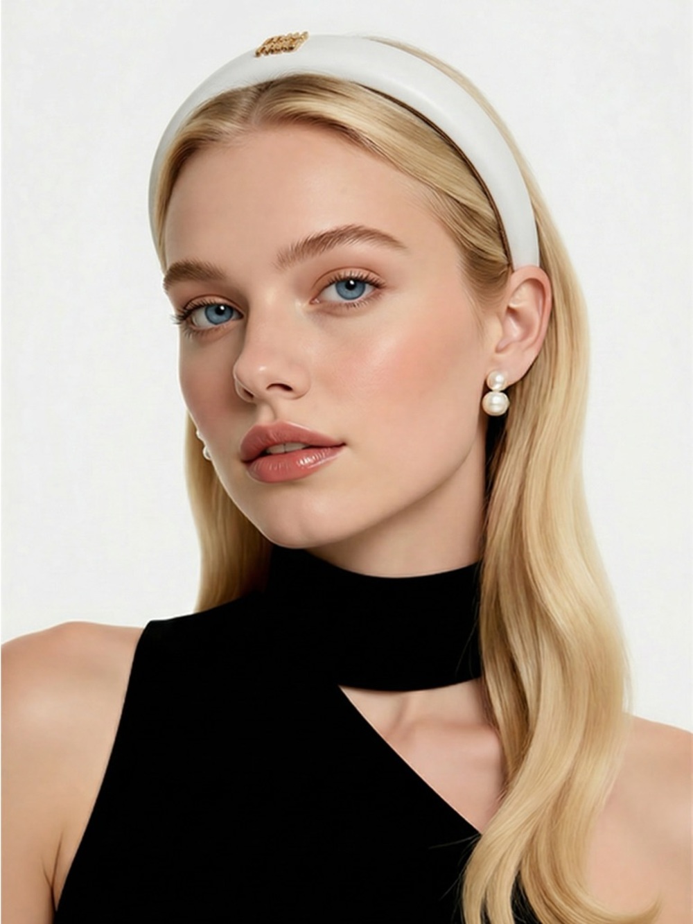 Miu Miu White Padded Logo Headband with Gold-Tone Emblem